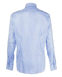 weißes und blaues vertikal gestreiftes Langarmhemd von Fedeli