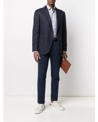 weißes und blaues vertikal gestreiftes Langarmhemd von Z Zegna