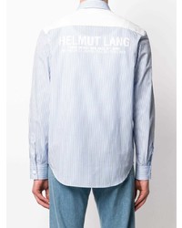 weißes und blaues vertikal gestreiftes Langarmhemd von Helmut Lang