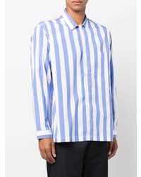 weißes und blaues vertikal gestreiftes Langarmhemd von Sunnei