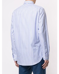 weißes und blaues vertikal gestreiftes Langarmhemd von Kent & Curwen