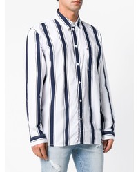 weißes und blaues vertikal gestreiftes Langarmhemd von Tommy Jeans