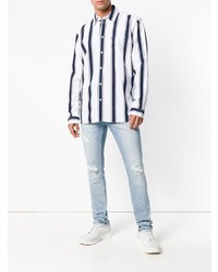 weißes und blaues vertikal gestreiftes Langarmhemd von Tommy Jeans