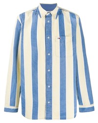 weißes und blaues vertikal gestreiftes Langarmhemd von Tommy Hilfiger