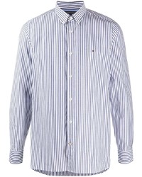 weißes und blaues vertikal gestreiftes Langarmhemd von Tommy Hilfiger