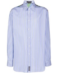 weißes und blaues vertikal gestreiftes Langarmhemd von Versace