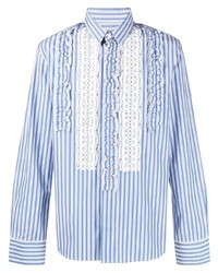 weißes und blaues vertikal gestreiftes Langarmhemd von Viktor & Rolf