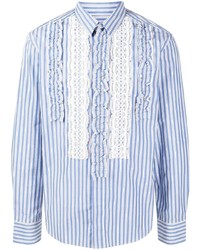 weißes und blaues vertikal gestreiftes Langarmhemd von Viktor & Rolf