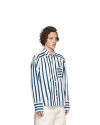weißes und blaues vertikal gestreiftes Langarmhemd von Jacquemus