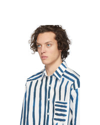 weißes und blaues vertikal gestreiftes Langarmhemd von Jacquemus