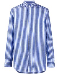 weißes und blaues vertikal gestreiftes Langarmhemd von Xacus