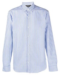 weißes und blaues vertikal gestreiftes Langarmhemd von Zegna