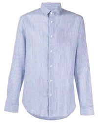 weißes und blaues vertikal gestreiftes Leinen Langarmhemd von Armani Exchange