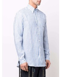 weißes und blaues vertikal gestreiftes Leinen Langarmhemd von Etro