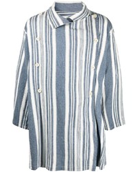 weißes und blaues vertikal gestreiftes Leinen Langarmhemd von Maison Margiela