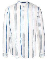 weißes und blaues vertikal gestreiftes Leinen Langarmhemd von PENINSULA SWIMWEA