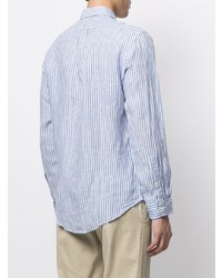 weißes und blaues vertikal gestreiftes Leinen Langarmhemd von Polo Ralph Lauren