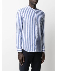 weißes und blaues vertikal gestreiftes Leinen Langarmhemd von Manuel Ritz