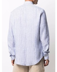 weißes und blaues vertikal gestreiftes Leinen Langarmhemd von Dell'oglio