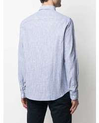 weißes und blaues vertikal gestreiftes Leinen Langarmhemd von Armani Exchange