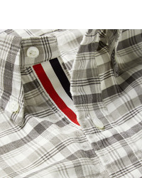 weißes und braunes Langarmhemd mit Schottenmuster von Thom Browne