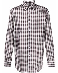weißes und braunes Langarmhemd mit Vichy-Muster von Brioni