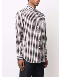 weißes und braunes Langarmhemd mit Vichy-Muster von Brioni