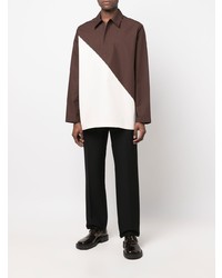 weißes und braunes Langarmhemd von Jil Sander