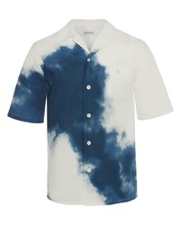 weißes und dunkelblaues bedrucktes Kurzarmhemd von Alexander McQueen
