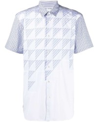 weißes und dunkelblaues bedrucktes Kurzarmhemd von Comme Des Garcons SHIRT