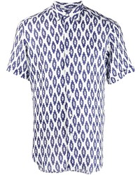weißes und dunkelblaues bedrucktes Kurzarmhemd von PENINSULA SWIMWEA