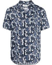 weißes und dunkelblaues bedrucktes Kurzarmhemd von Tintoria Mattei
