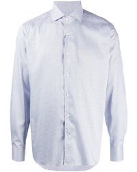 weißes und dunkelblaues bedrucktes Langarmhemd von Corneliani