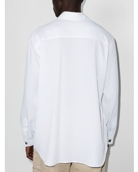 weißes und dunkelblaues bedrucktes Langarmhemd von Labrum London