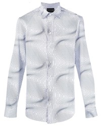weißes und dunkelblaues bedrucktes Langarmhemd von Emporio Armani