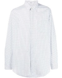 weißes und dunkelblaues bedrucktes Langarmhemd von Engineered Garments