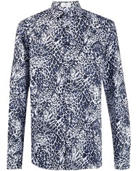 weißes und dunkelblaues bedrucktes Langarmhemd von Etro