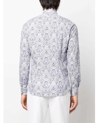 weißes und dunkelblaues bedrucktes Langarmhemd von Xacus