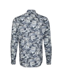 weißes und dunkelblaues bedrucktes Langarmhemd von Jacques Britt