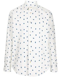 weißes und dunkelblaues bedrucktes Langarmhemd von Paul Smith