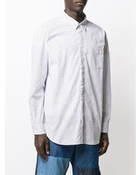weißes und dunkelblaues bedrucktes Langarmhemd von Engineered Garments