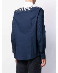 weißes und dunkelblaues bedrucktes Langarmhemd von Frankie Morello