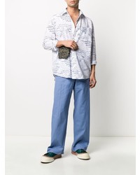 weißes und dunkelblaues bedrucktes Langarmhemd von Kenzo