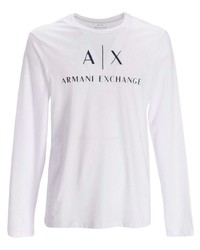 weißes und dunkelblaues bedrucktes Langarmshirt von Armani Exchange