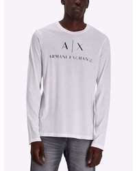 weißes und dunkelblaues bedrucktes Langarmshirt von Armani Exchange