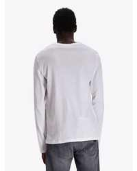 weißes und dunkelblaues bedrucktes Langarmshirt von Armani Exchange