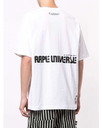 weißes und dunkelblaues bedrucktes T-Shirt mit einem Rundhalsausschnitt von AAPE BY A BATHING APE