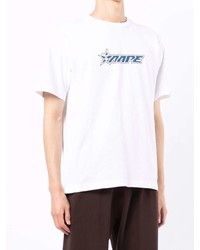 weißes und dunkelblaues bedrucktes T-Shirt mit einem Rundhalsausschnitt von AAPE BY A BATHING APE
