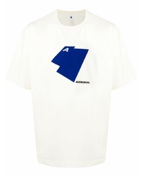 weißes und dunkelblaues bedrucktes T-Shirt mit einem Rundhalsausschnitt von Ader Error