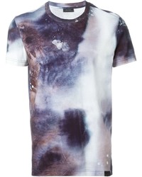 weißes und dunkelblaues bedrucktes T-Shirt mit einem Rundhalsausschnitt von Belstaff